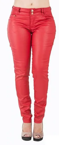 Calça vermelha couro fake sales
