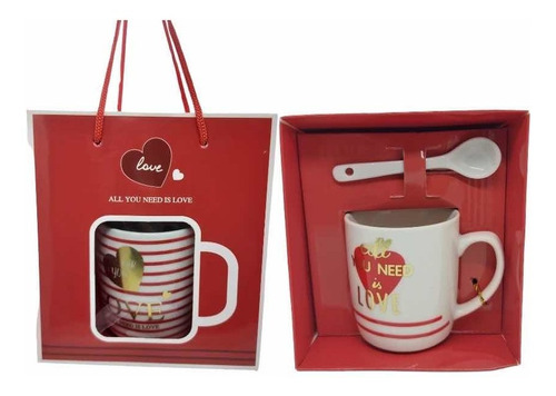 Taza Cerámica Chica Decorada Love En Estuche De Bolsa 6oz