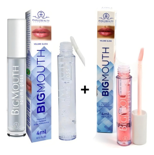 Kit 2 Uni Gloss Aumenta Volume Labios Big Mouth Rosa/incolor