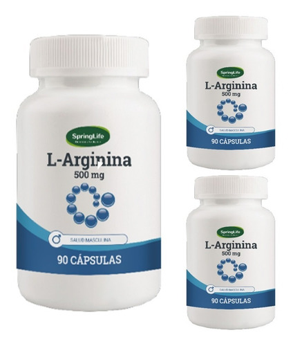 3 L Arginina 500mg - Oxido Nítrico - 270 Capsulas Springlife