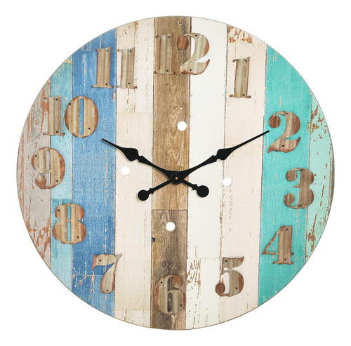 Reloj De Pared De Madera Multicolor Con Números De Metal Cor