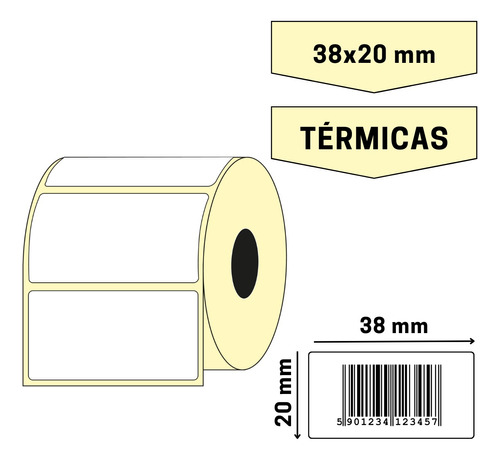 Etiquetas Térmicas 38 X 20 Mm (ancho X Alto) Rollo X 2000