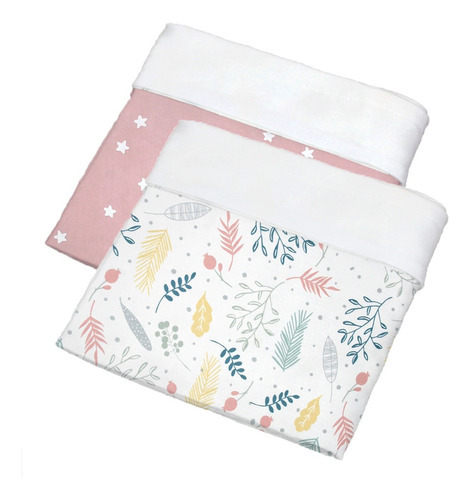 Nap- Set De 2 Cobijas Recibidoras Para Bebe, 100% Algodón Color Flores+Estrellitas Vino