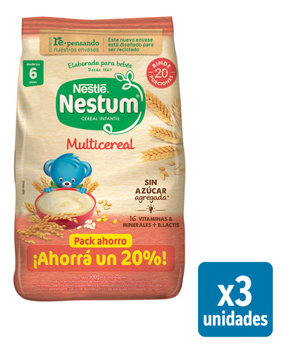 Nestum Cereal Infantil Multicereal 500gr X 3 Unidades