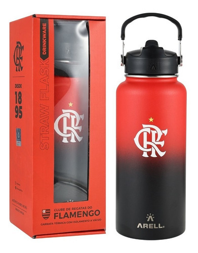 Garrafa Termica Straw Inox 946ml - Time Flamengo Oficial Cor Preto