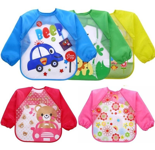 Delantal Baberos Impermeables Mangas Larga Bebe Niños Pack 5