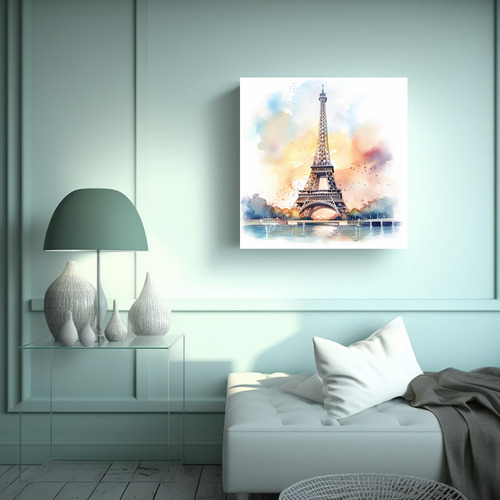 60x60cm Cuadro Acuarela Contraste Torre Eiffel Dibujado Como