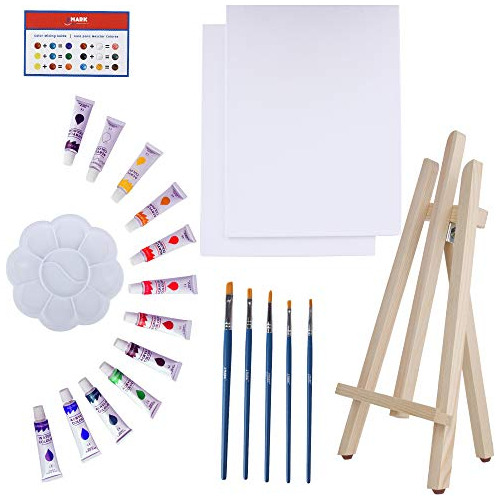 Pintura Para Lienzo Arte Kit Acrilica 22 Repuesto Caballete