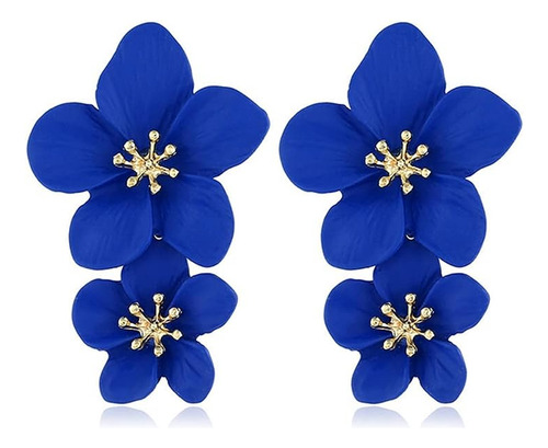 Aretes Largos Doble Flor Bohemios Hechos A Para Mujer