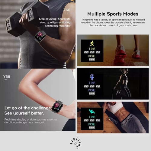 Imagen 7 de 10 de Smartwatch D20 Y68 Negro Original Versión 2022