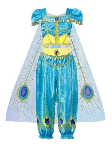 Imagem 1 de 6 de Fantasia Infantil Princesa Jasmine Aladdin Disney Voal Pavão