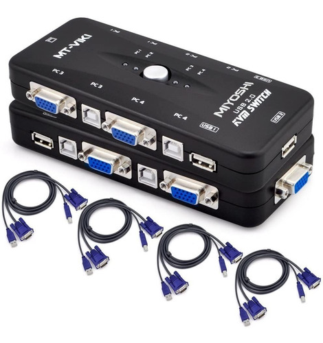 Imagen 1 de 10 de Switch Kvm 4 Puertos Usb Monitor Teclado Mouse Impr + Cables