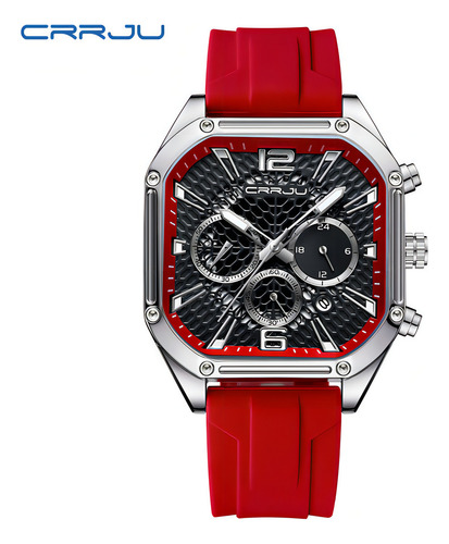 Relógio De Calendário Quadrado Crrju Business Chronograph Cor Da Correia Vermelho