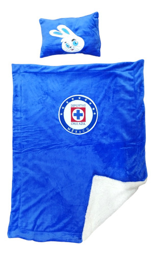 Cobertor Aborregado Y Almohada Bordado Máquina Del Cruz Azul
