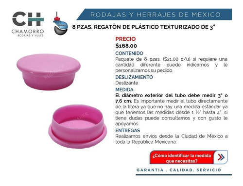 Regatón Redondo De Plástico Texturizado 3 Rosa Paq. 4 Pzas