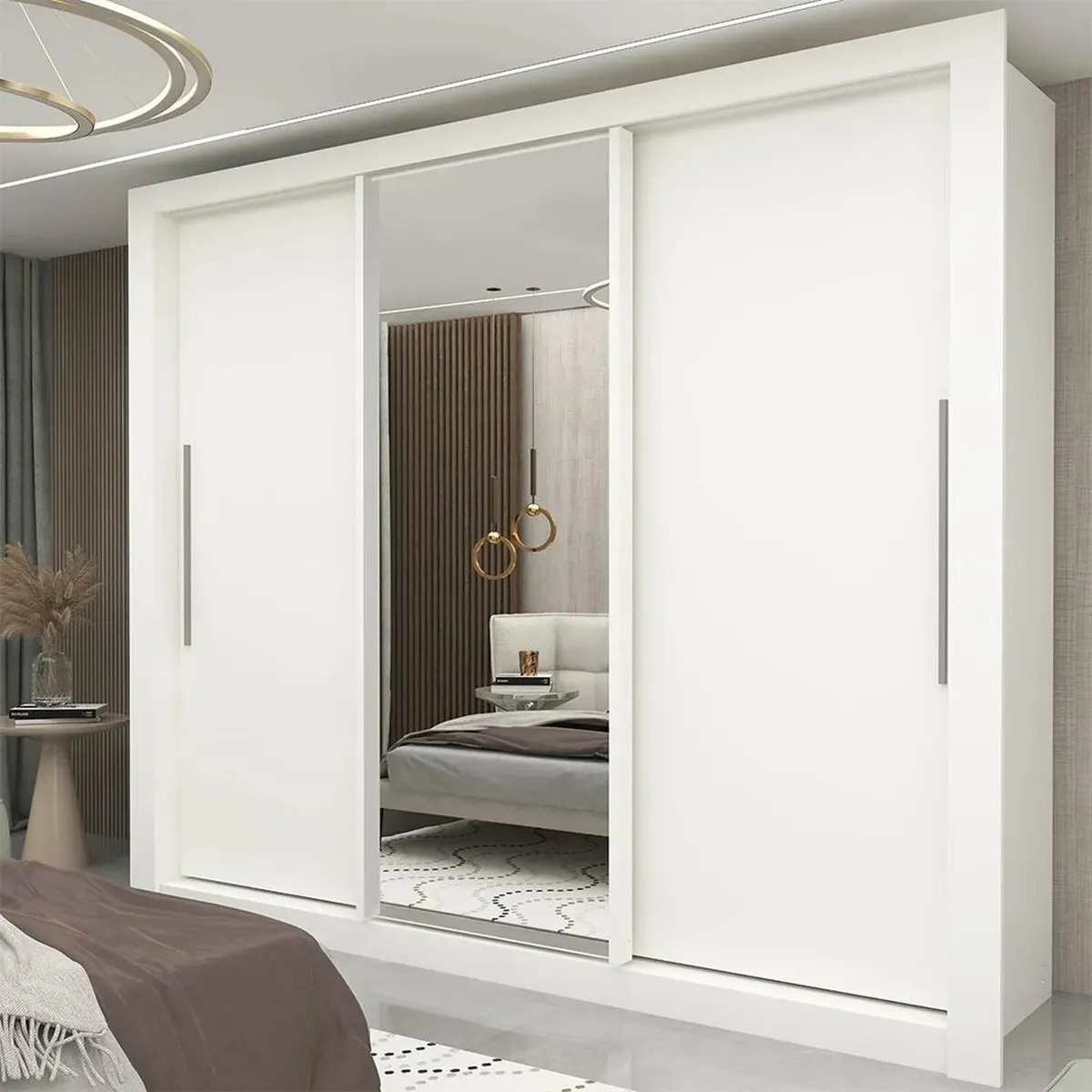 Guarda-roupa Casal Branco 3 Portas Corrediça Espelhada Milão MDF Yescasa