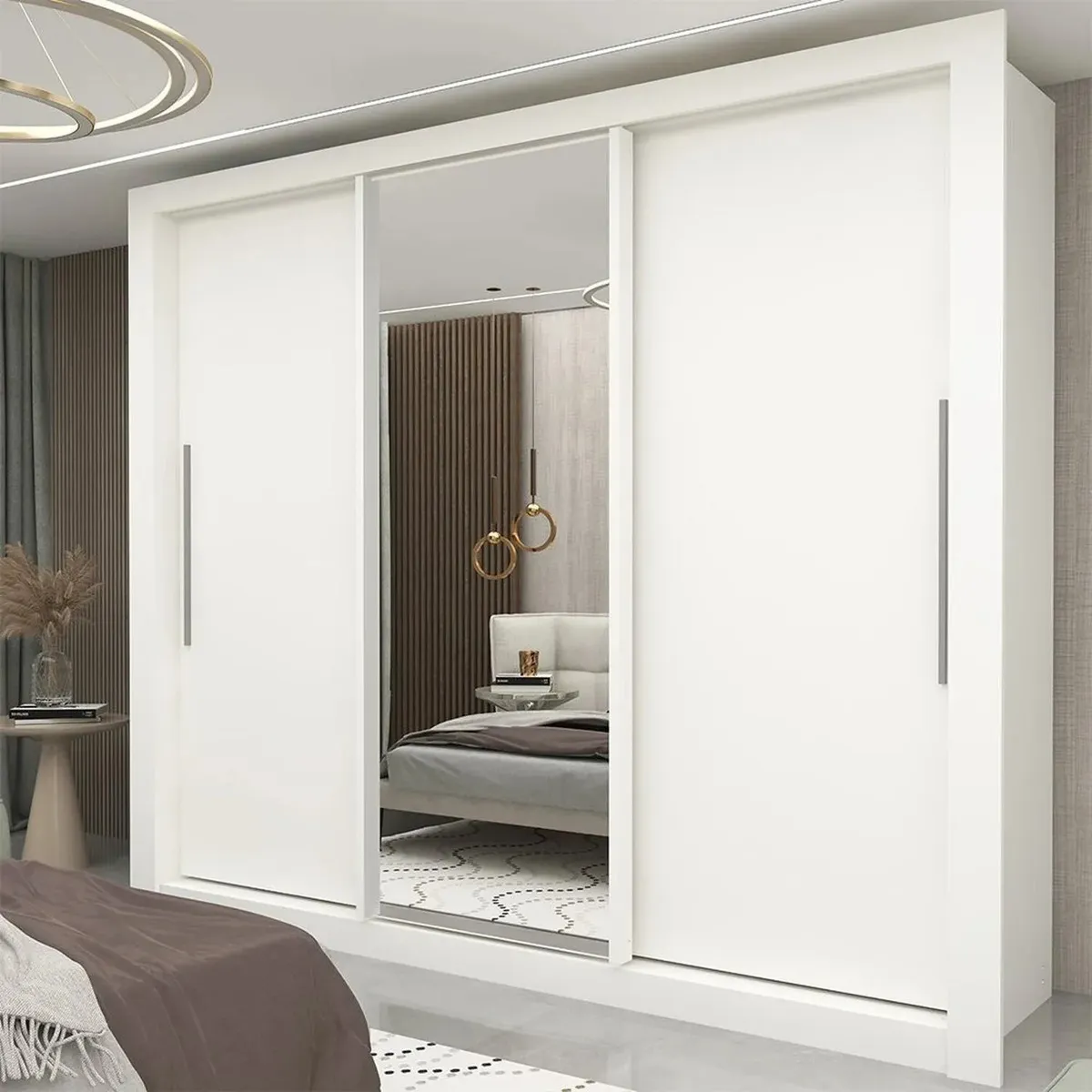 Guarda-roupa Casal Branco 3 Portas Corrediça Espelhada Milão MDF Yescasa