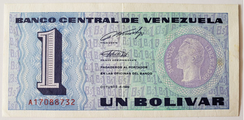 Billete Venezuela 1 Bolívar Octubre 5 1989 A8 Xf