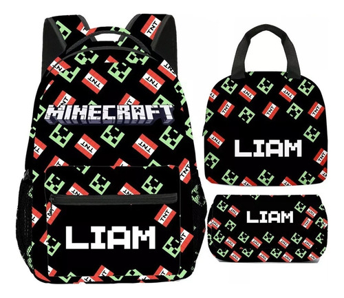 3pcs Mine & Craft Mochila Escolar Lonchera Lápiz Bolsa #03