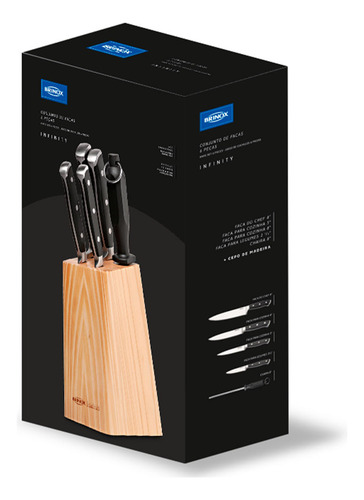 Taco De Cuchillos Y Tabla De Madera Acero Inoxidable Brinox