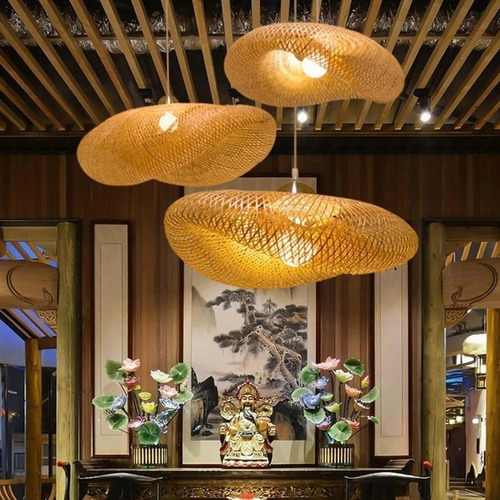 * Lámpara Colgante Led Bamboo Weaving Candel Retro