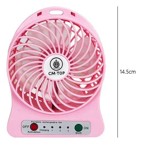 Ventilador De Escritorio Portátil Recargable Con Luz Led 11 Cm N/a Rosa Transparente Plástico 4
