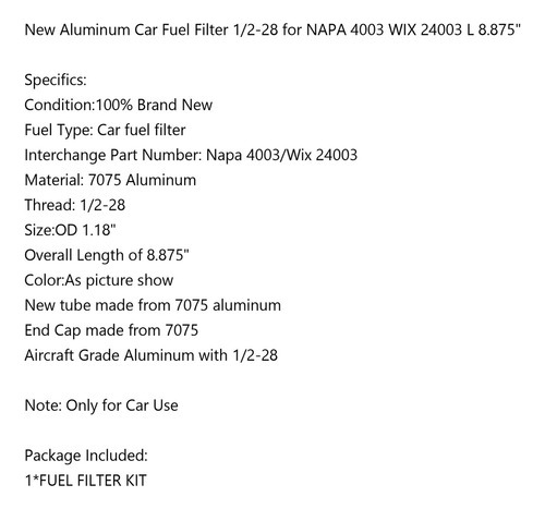 Filtro De Combustible De Coche De Aluminio 1/2-28 Para Napa