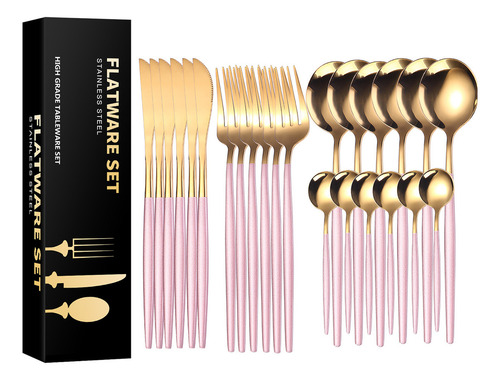 24pcs Conjunto De Talheres De Aço Luxo Inoxidável Rosa-ouro