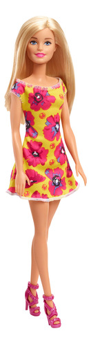 Barbie Muñeca, Rubia, Vestido Floral Amarillo Y Rosa