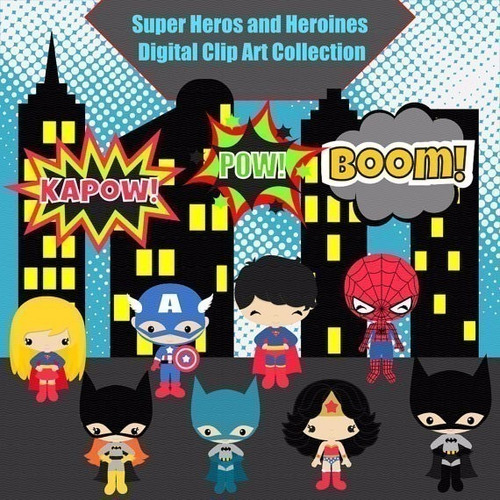 Kit Imprimible Super Héroes Y Heroinas 46 Png 8 Fondos Promo