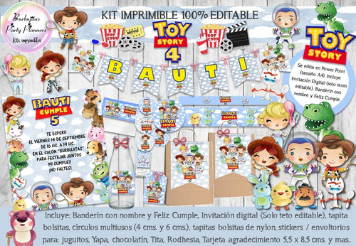 Kit Imprimible Candy Bar Toy Story 4 Acuarela 100% Editable