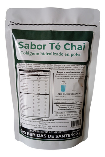 Alimento Nutritivo Polvo Proteina Sabor Te Chai 500 G Batido