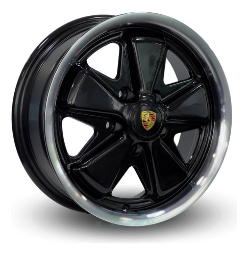 Rodas Raw 911 Fuchs Fusca Aro 15x5,5 5x112 (jogo) + Bicos Cor Preta Borda Diamantada