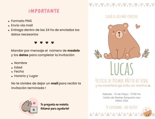 Invitación De Cumpleaños Digital Osito Boho