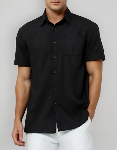 Solapa Color Sólido Button Down Hombres Camisa De Lino