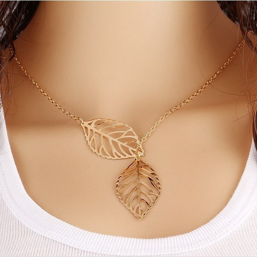 Imagen 1 de 2 de Nueva Moda Punk Minimalista Dos Hojas Colgante Clavícula Collares Para Mujere