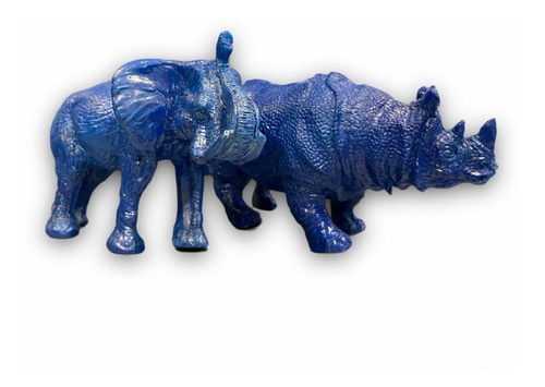 Figura Elefante Y Rinoceronte Azul Feng Shui 8.6cm Y 7.5cm