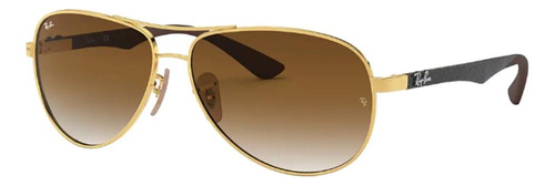 Óculos de sol Ray-Ban Carbon Fibre Standard armação de aço cor polished gold, lente light brown de plástico degradada, haste grey de aço - RB8313