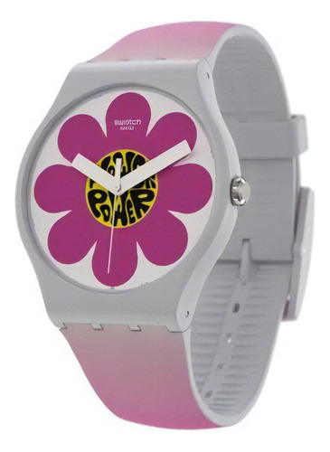 Reloj Swatch Flower Hour So32m104 Color de la correa Rosa Color del bisel Gris Color del fondo Rosa