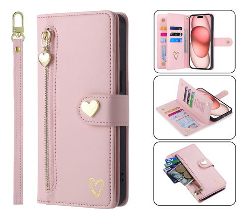 Funda Para Teléfono Tipo Cartera De La Serie Sharp Con Adornos Y Pulsera Con Ranuras Para Tarjetas