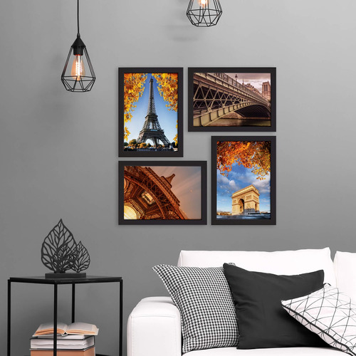 Quadros Paris Fotos Para Sala Moldura Preta 22x32cm Kit 4un