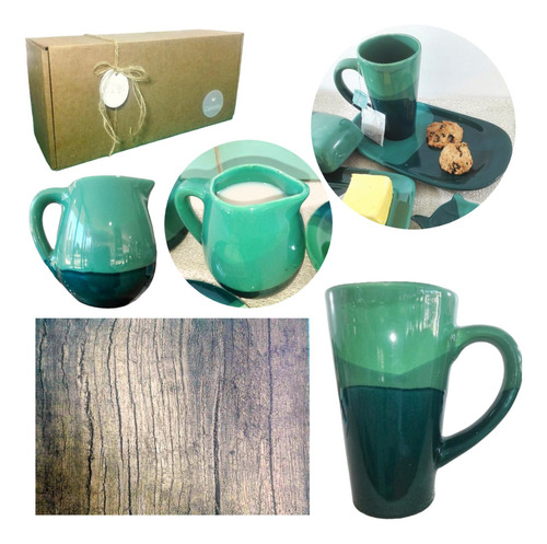 Set Desayuno Taza Artesanal Caja Kit Cerámica Regalo Kvjp052