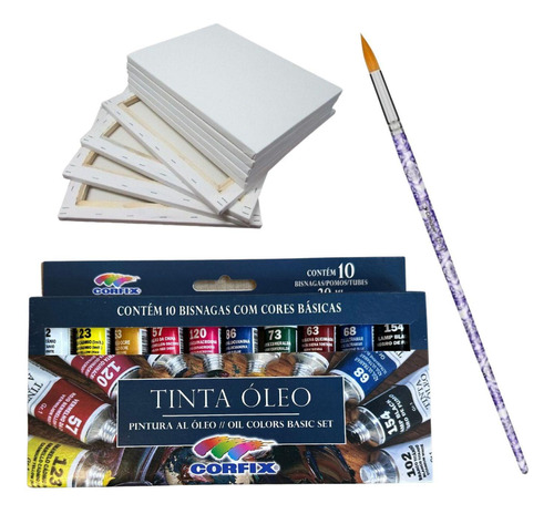 Kit Estojo Tinta Oléo, Pincel 527-12 E Tela Branca