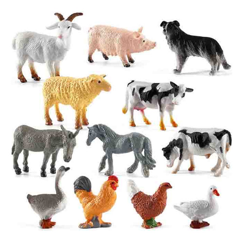 12 Animales De Granja: Caballo, Oveja, Burro, Gallo, Vaca, C