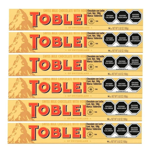 Toblerone Chocolate Suizo Turrón Miel Y Almendra 6pz  D 100g