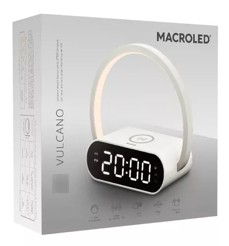 Velador Led Dimeable Reloj Alarma Cargador Inalambrico Y Usb