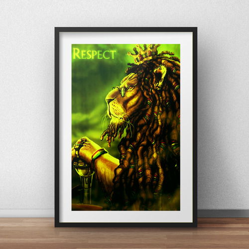Cuadro Leon De Judá Reggae Jamaica Vintage Con Paspartu