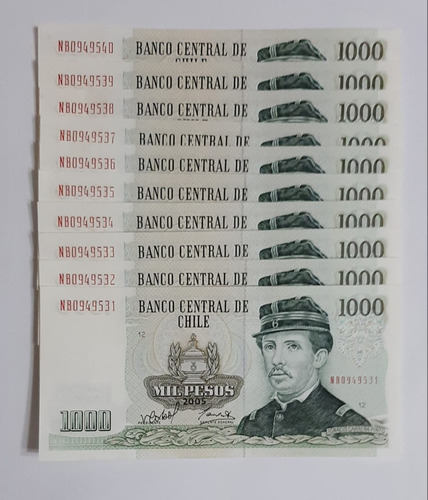 Lote De 10 Billetes De $1.000 Chileno Correlativos Año 2005