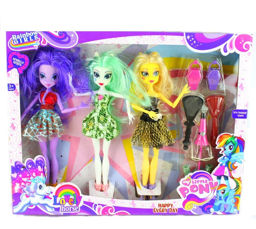 3 Muñecas My Little Pony Set Equestria Girl Juguete Niña