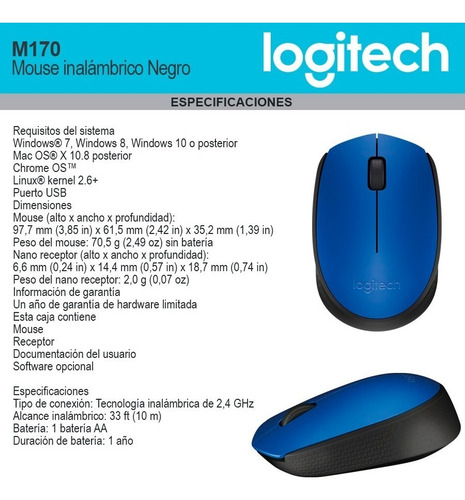 Imagen 6 de 6 de Mouse inalámbrico Logitech M170 azul y negro